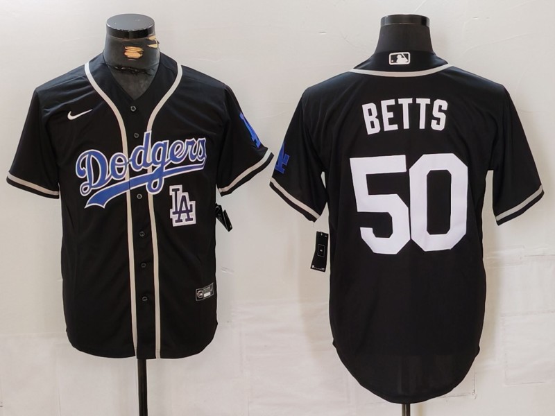Men Los Angeles Dodgers 50 Betts Black Fashion Nike 2024 MLB Jersey style 7155